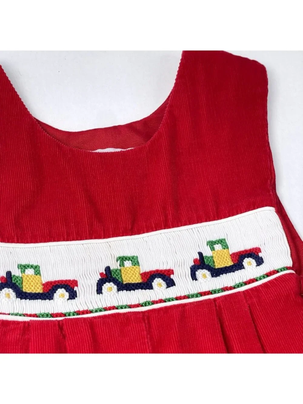 Vintage House of Hatten Color Block Farm Truck Smocked Longalls Romper 18m